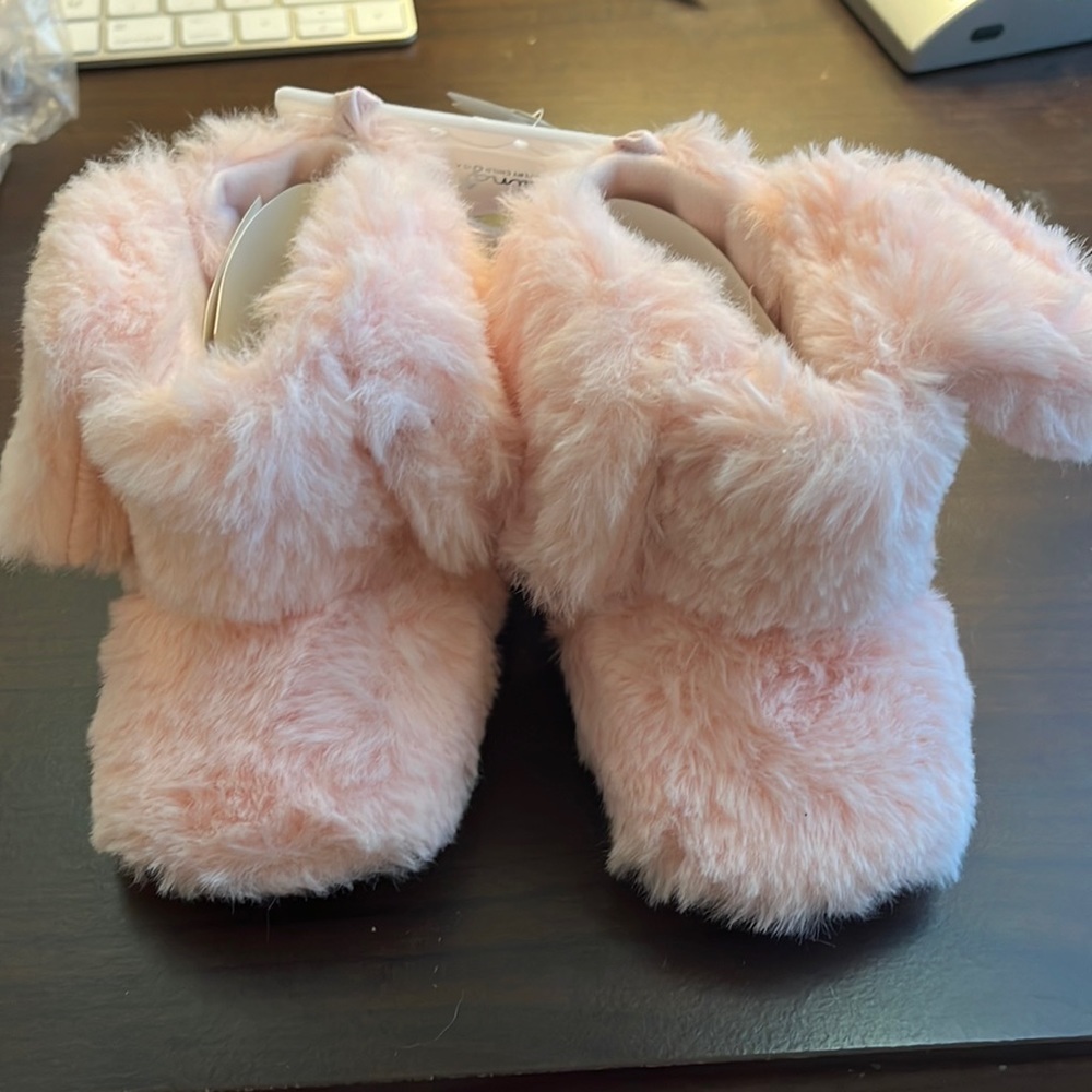 NWT - Rising Star Pink Fuzzy Bunny Booties - 9-12 MO